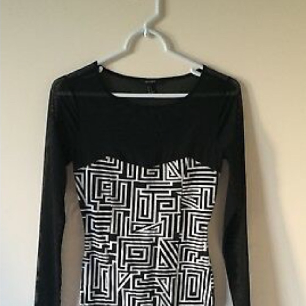 White and black geometric sheer mess dress
